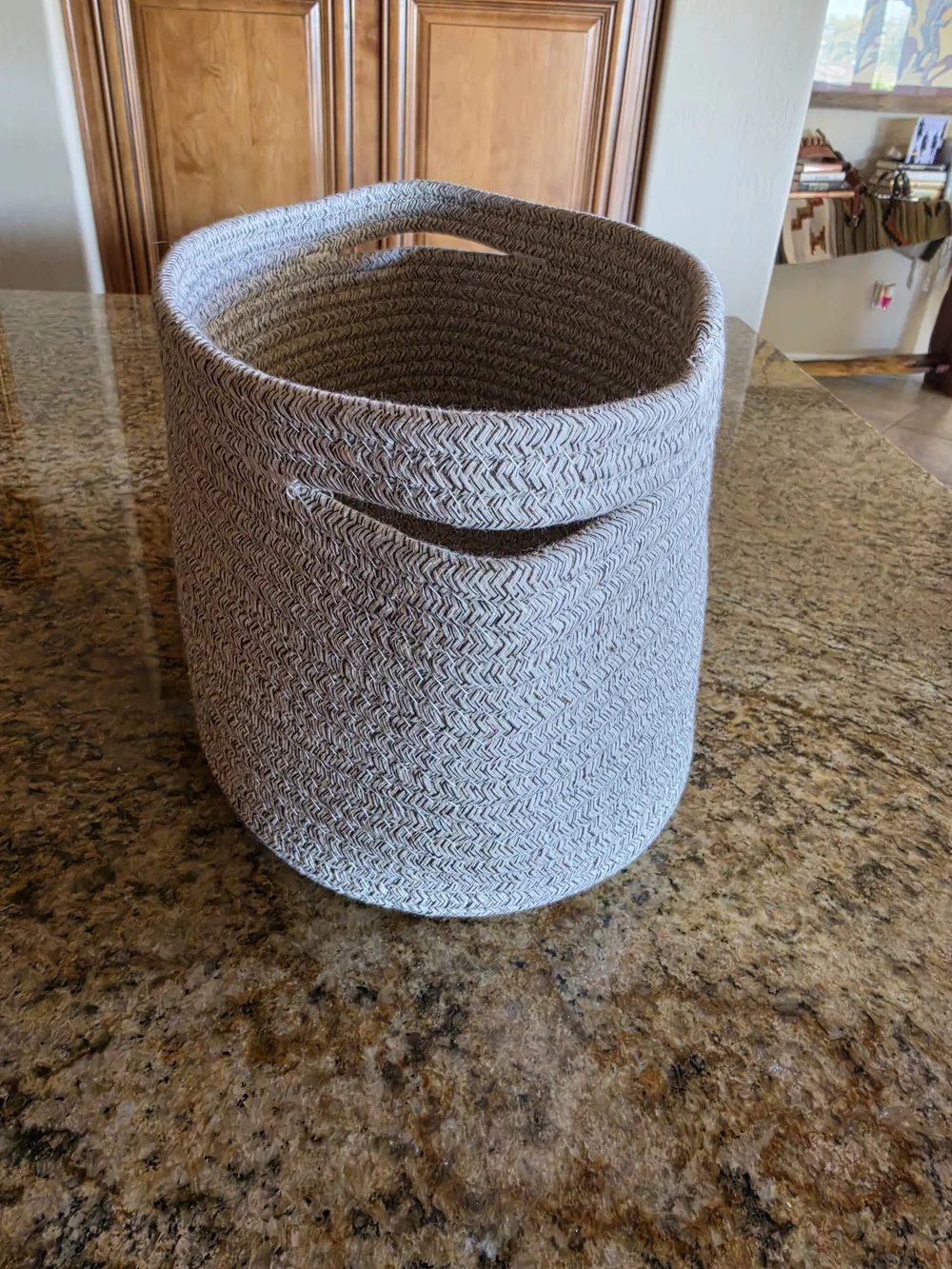Neutral Cream + Brown Woven Rope Storage Basket Handles for Easy Carrying EUC
